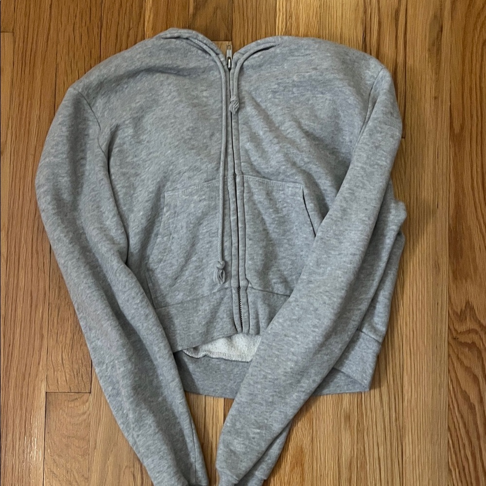 Gray Brandy Melville Cropped Zip-Up Hoodie